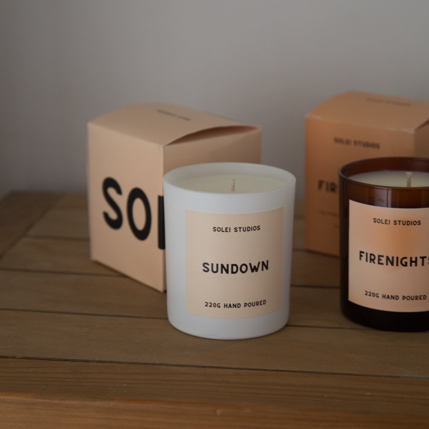 Solei Studios Sundown 7oz jar candle front display of candle and box 