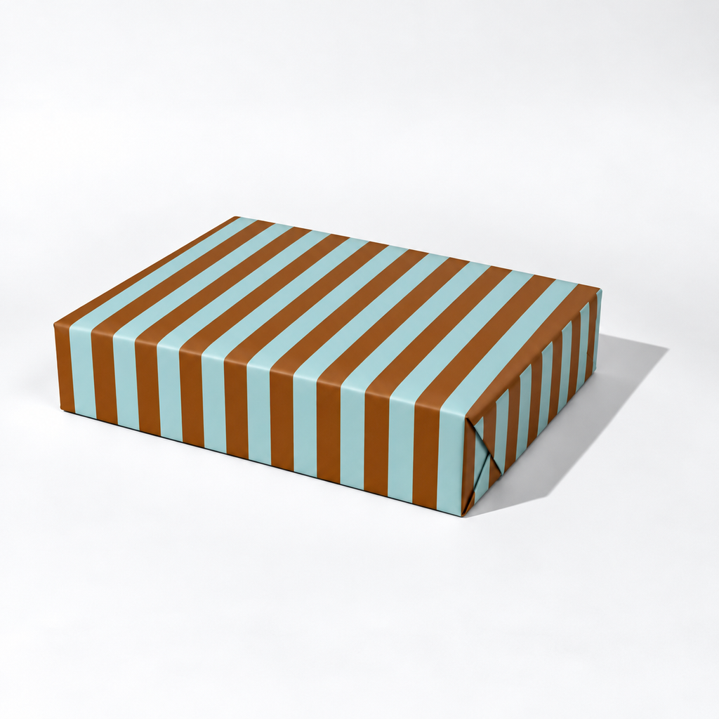 Heather Evelyn Classic Stripe Brown & Blue Gift Wrap