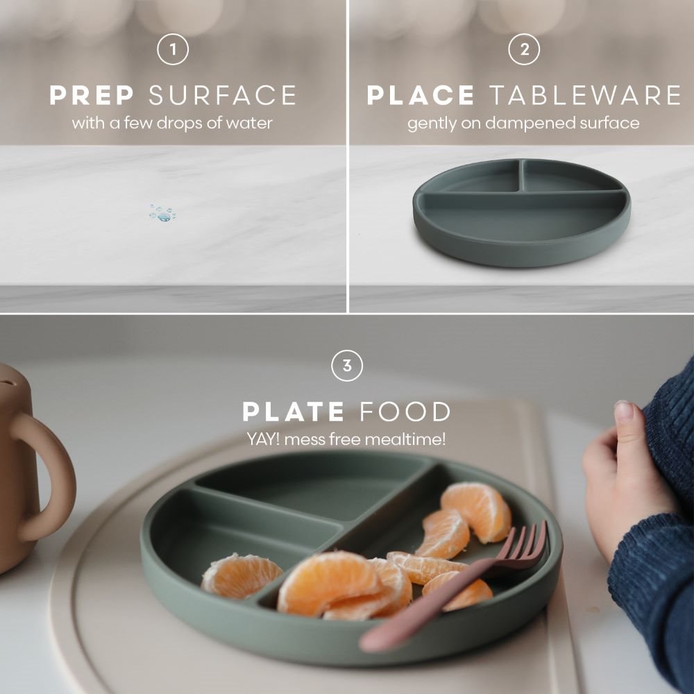 Mushie Silicone Suction Plate in Cambridge Blue