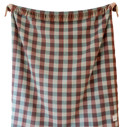 Recycled Wool Blanket in Teal Gingham