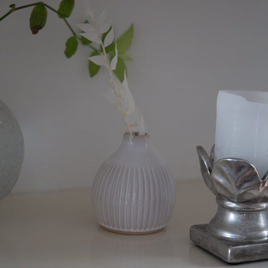 White Grooved Bud Vases