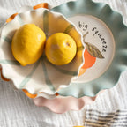 Caroline Gardner Striped Frilly Ceramic Bowl in Orange and Blue