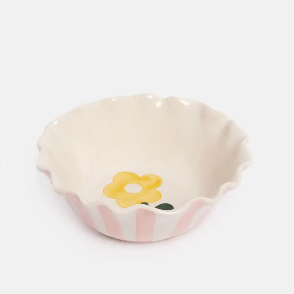 Caroline Gardner Striped Frilly Bowl in Pink Flower