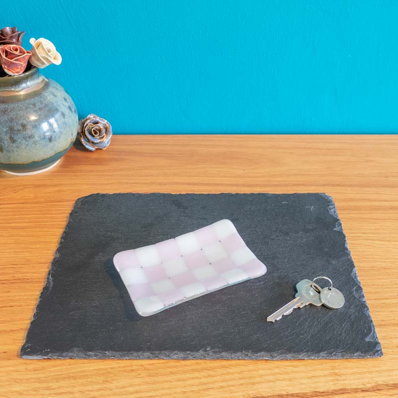 David Perry Chequered White/Colour Small Glass Trinket Dish