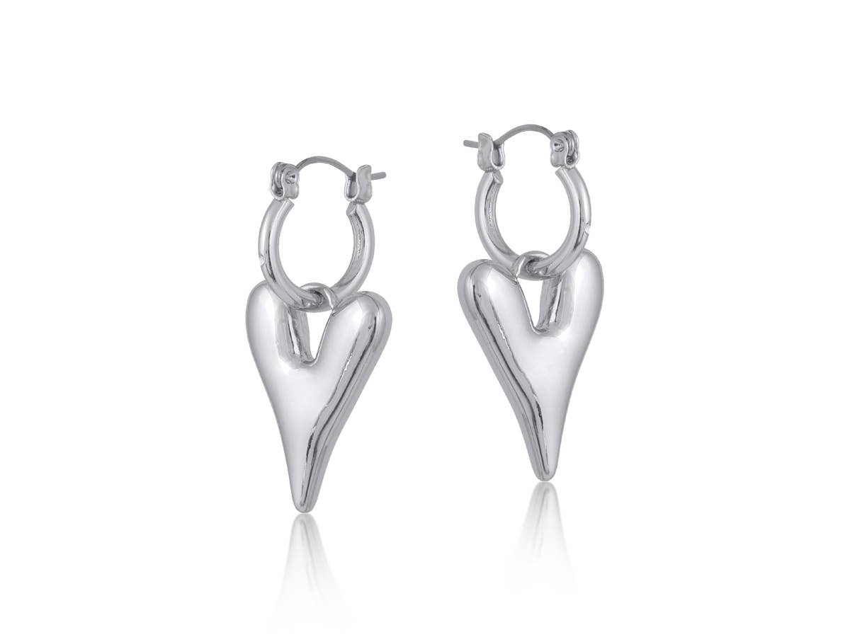 Daria Puff Heart Hoop Earrings in Silver or Gold Plater