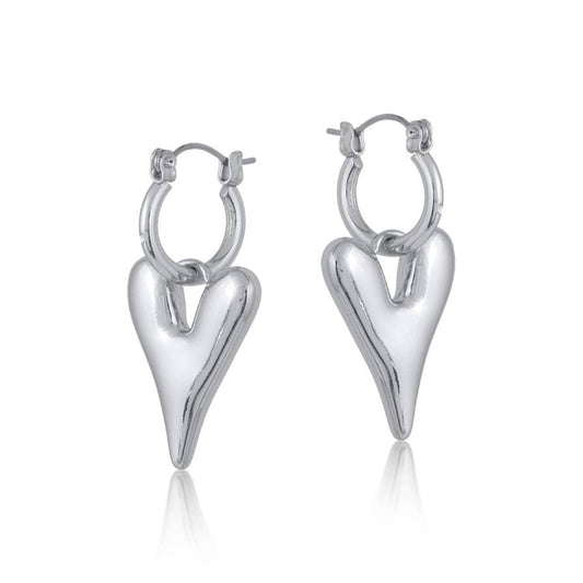 Big Metal London Daria Puff Heart Hoop Earrings in Silver or Gold Plated