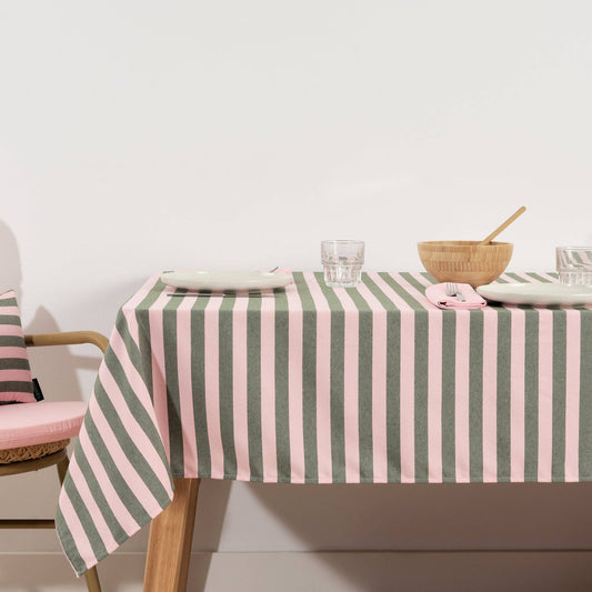 SG Hogar Jacquard Striped Tablecloth in Pink and Green