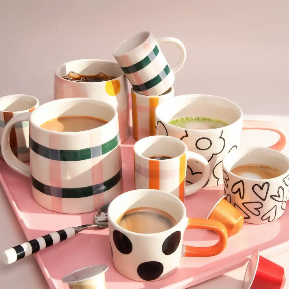 Caroline Gardner Espresso Cup in Checkered Pink and Yellow