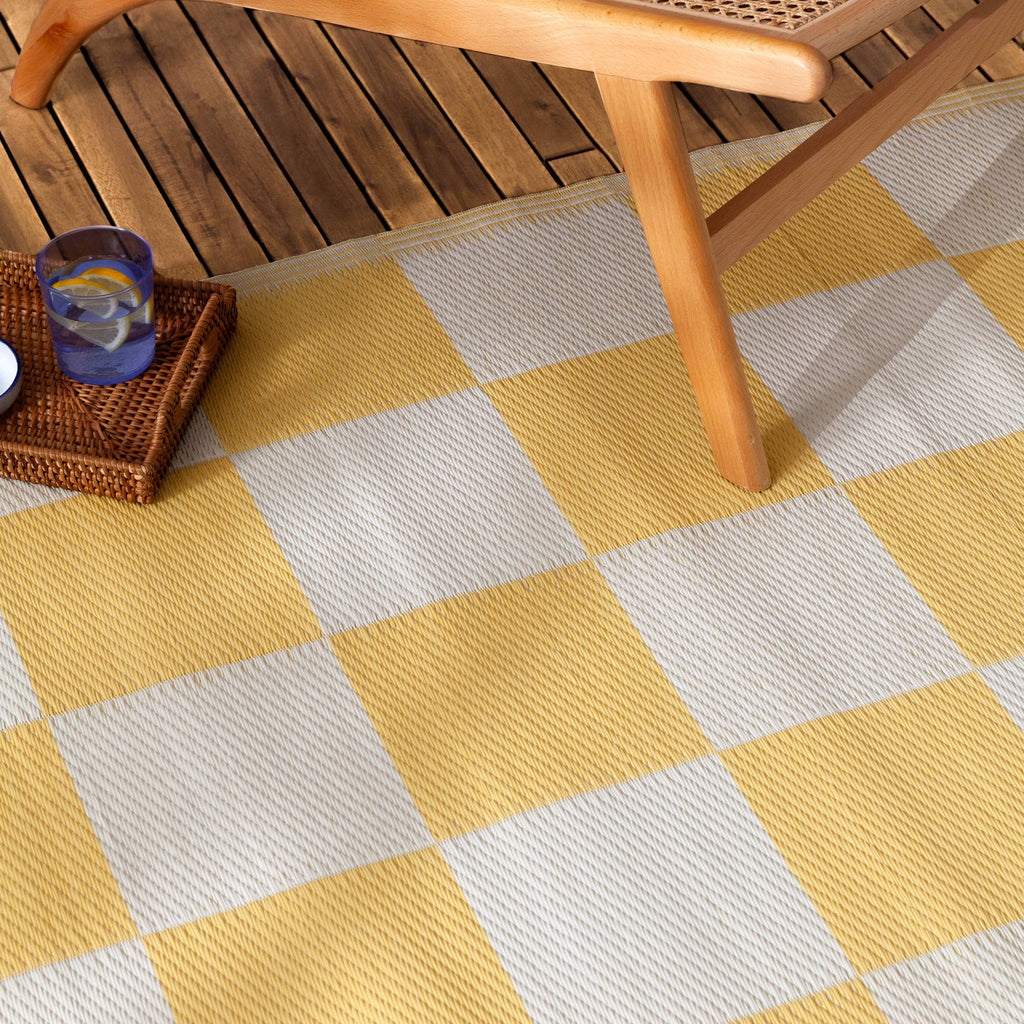 Furn Yellow Checkerboard 100% Recycled Outdoor Rug