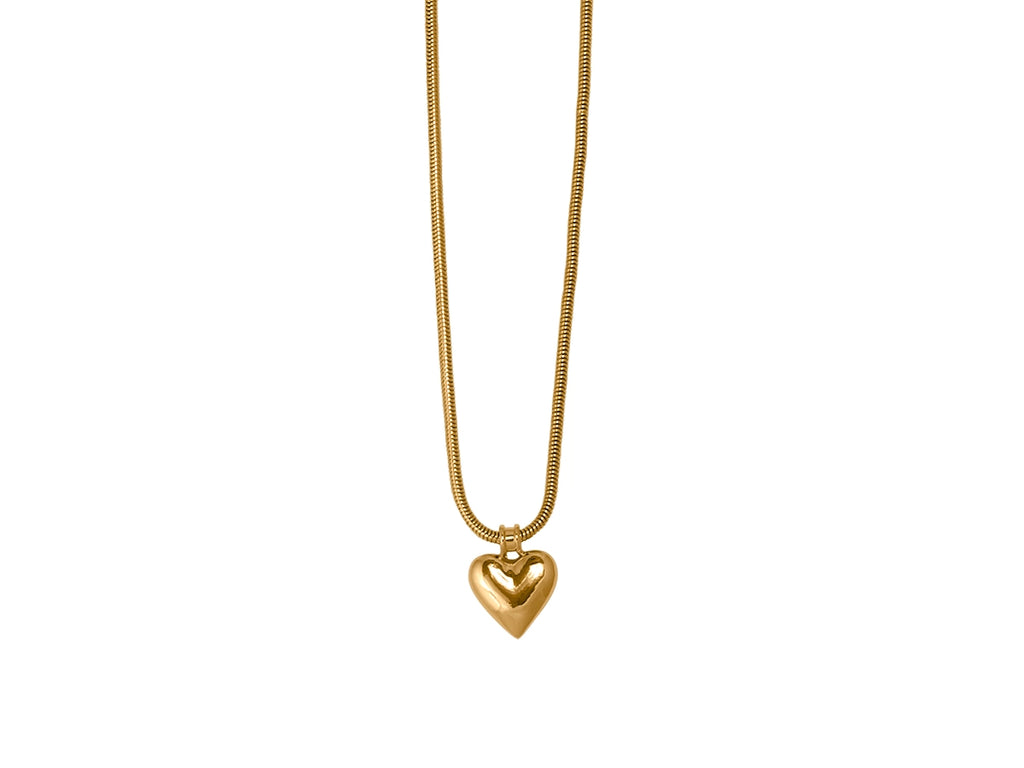 Big Metal London Atalanta Puff Heart Necklace in Silver or Gold Plated