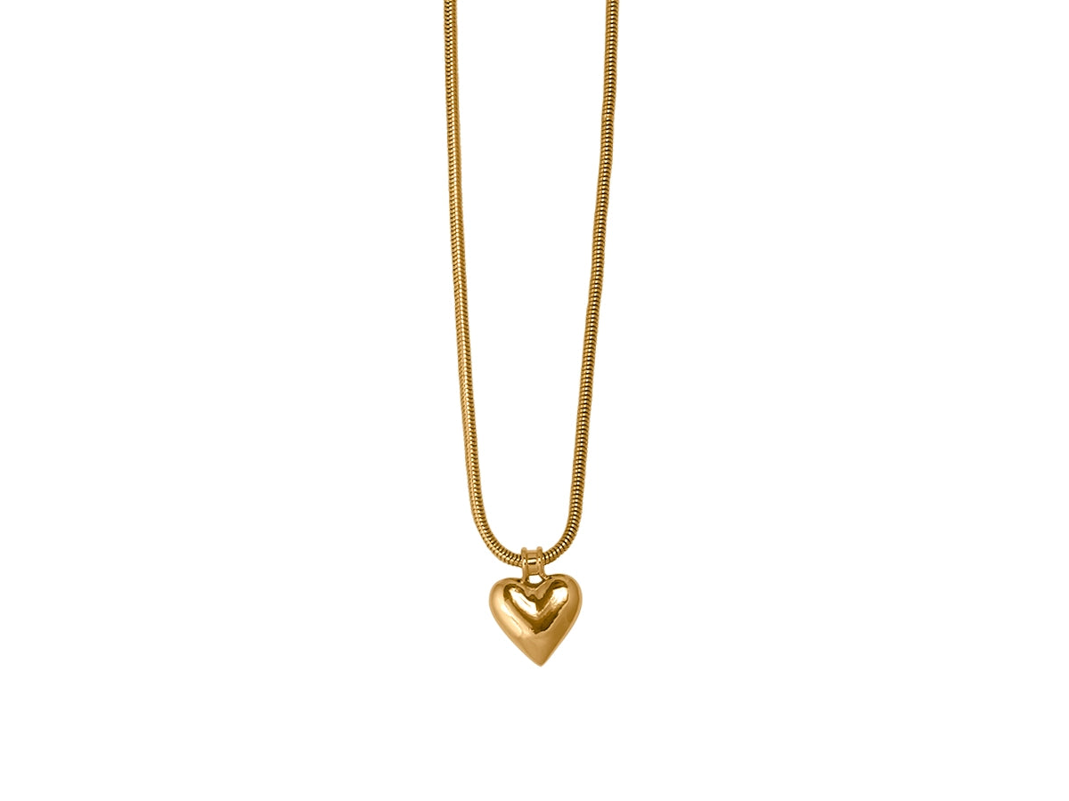 Big Metal London Atalanta Puff Heart Necklace in Silver or Gold Plated