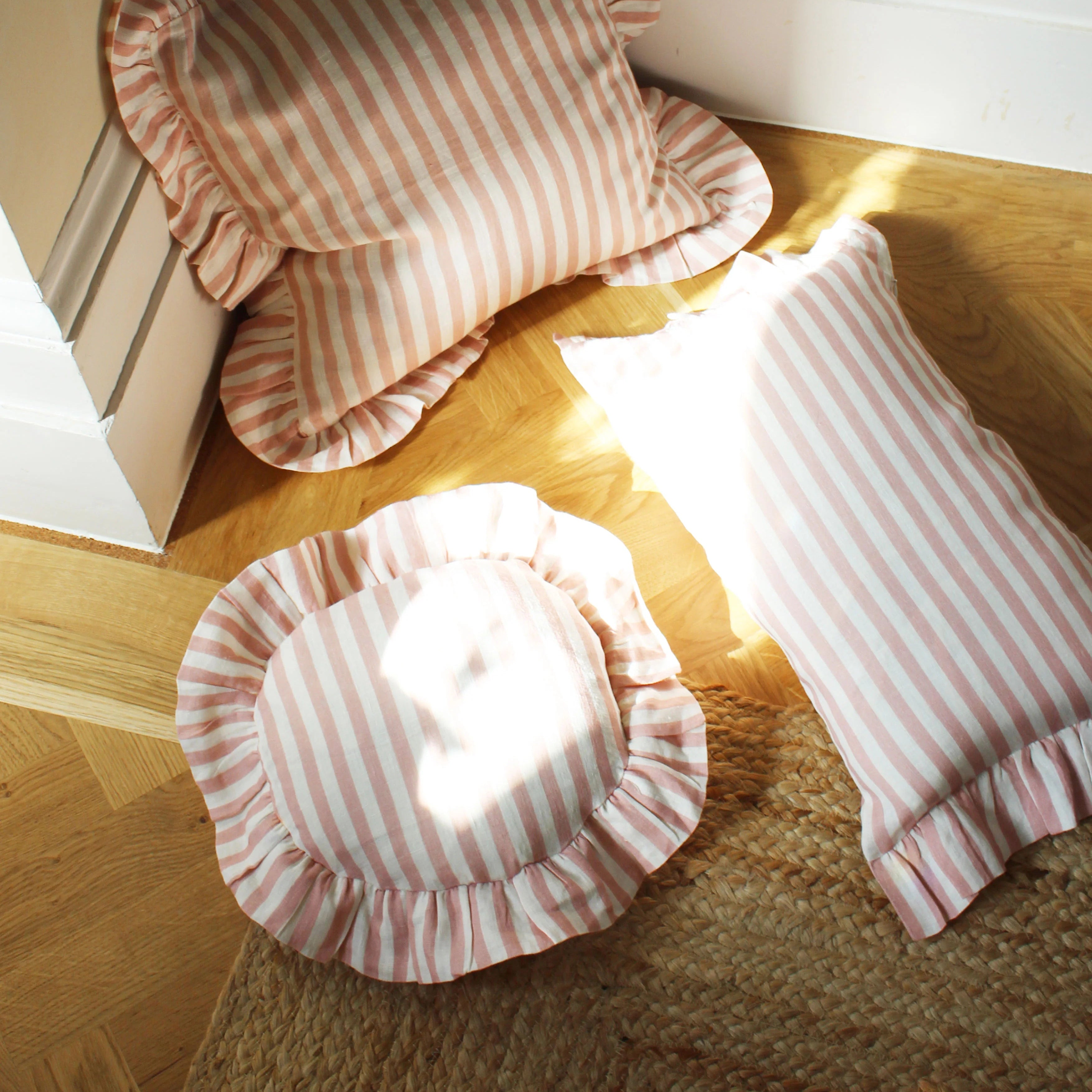 Amuse La Bouche Round Cushion in Blush Candy Stripe