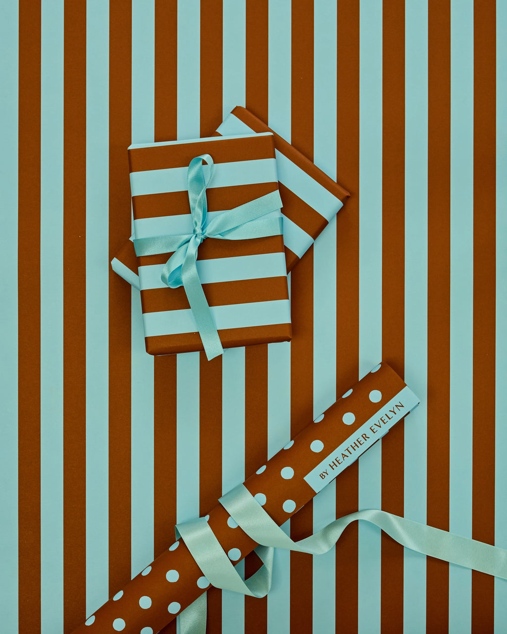 Heather Evelyn Classic Stripe Brown & Blue Gift Wrap