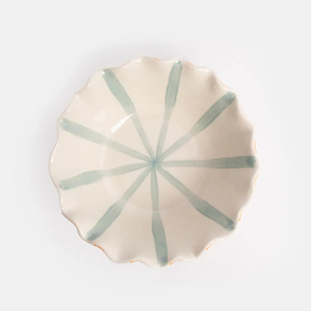 Caroline Gardener Striped Frilly Ceramic Bowl in Orange and Blue