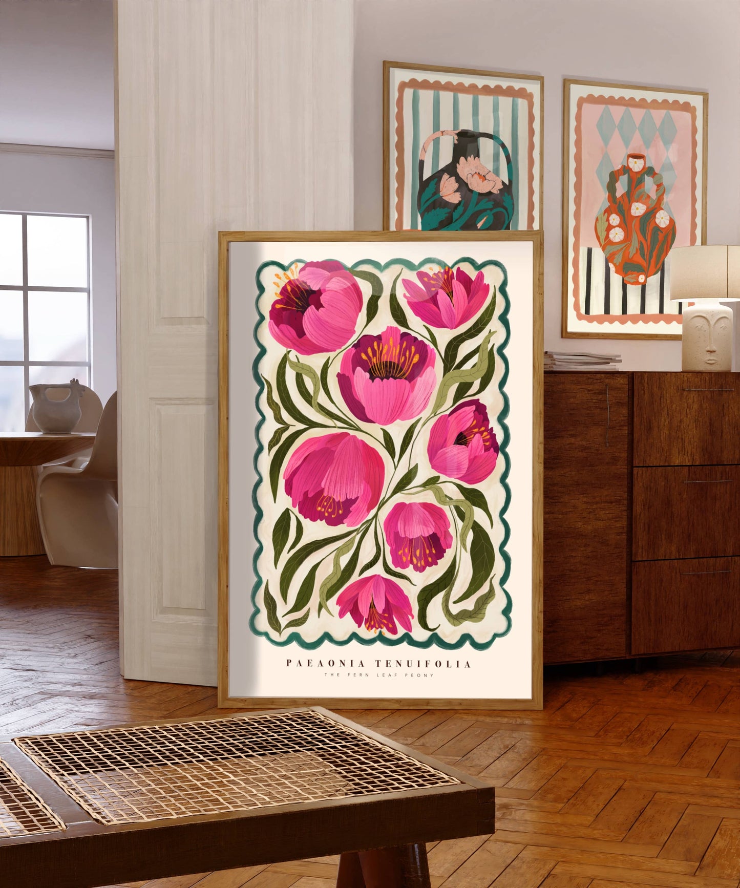 Kate Fox Peony Flower Market Hand Drawn Art Print in A3