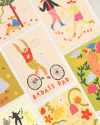 Little Black Cat Badass Dad Cycling Greeting Card