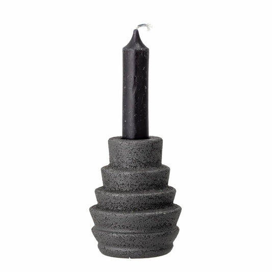 candle-holder-black-stoneware-grooved-step-design