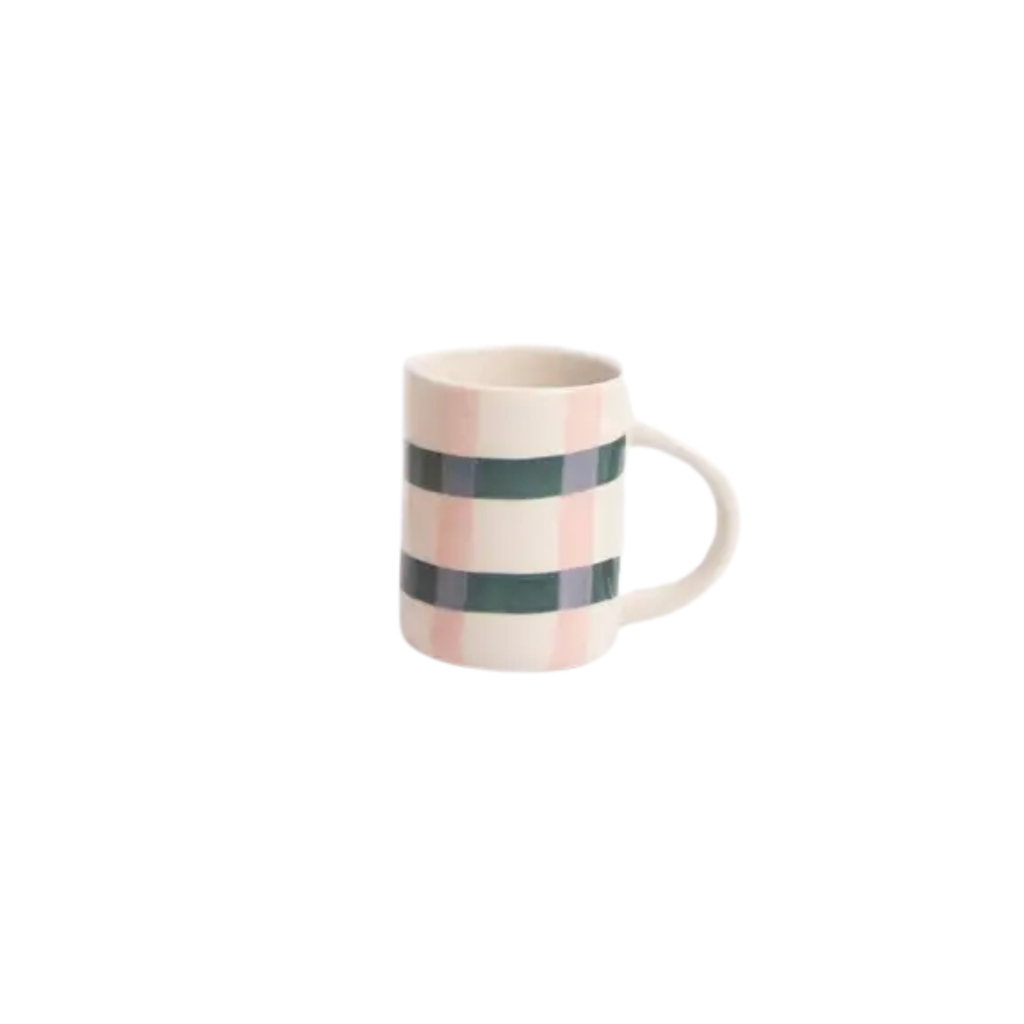 Mug with plaid pattern on a white background