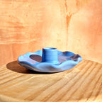 Roca Caus Handmade Ceramic Frilly Blue Candle Holder
