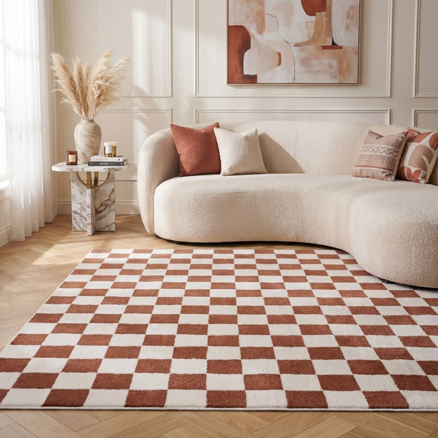 The Rugs Loft Checkerboard Terracotta Rug