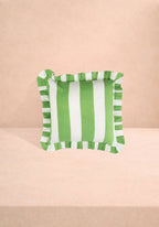 Casa Green Cabana Stripe Ruffled Cushion Cover