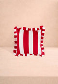 Casa Red Cabana Stripe Ruffled Cushion Cover