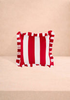 Casa Red Cabana Stripe Ruffled Cushion Cover