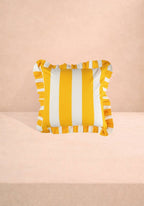 Casa Yellow Cabana Stripe Ruffled Cushion Cover