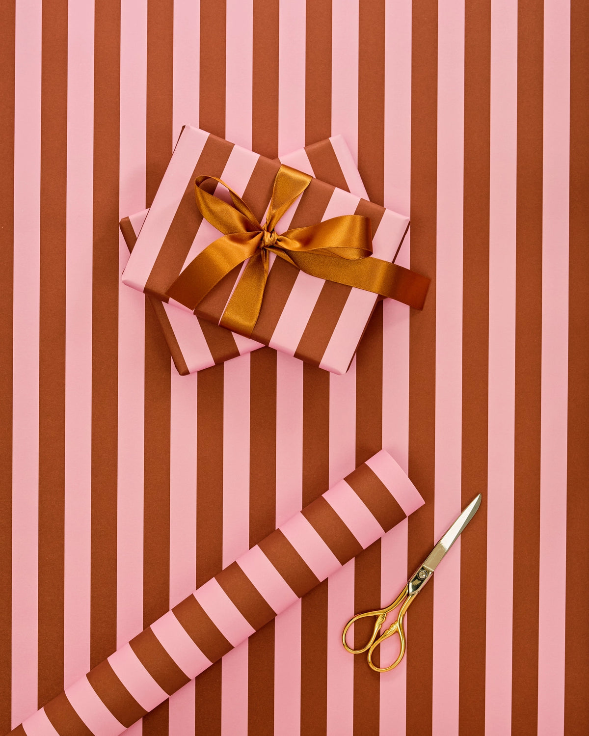 Heather Evelyn Classic Stripe Brown & Pink Gift Wrap