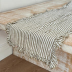 Ellenvale 100% Linen Ruffle Table Runner in Olive Stripe