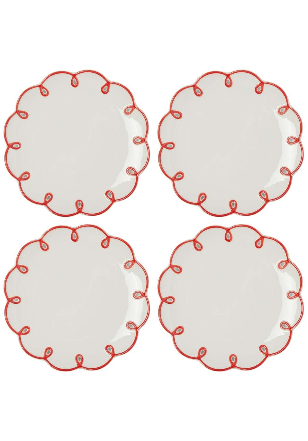 Casa Rosy Red Scalloped Dessert Plate (Set of 4)