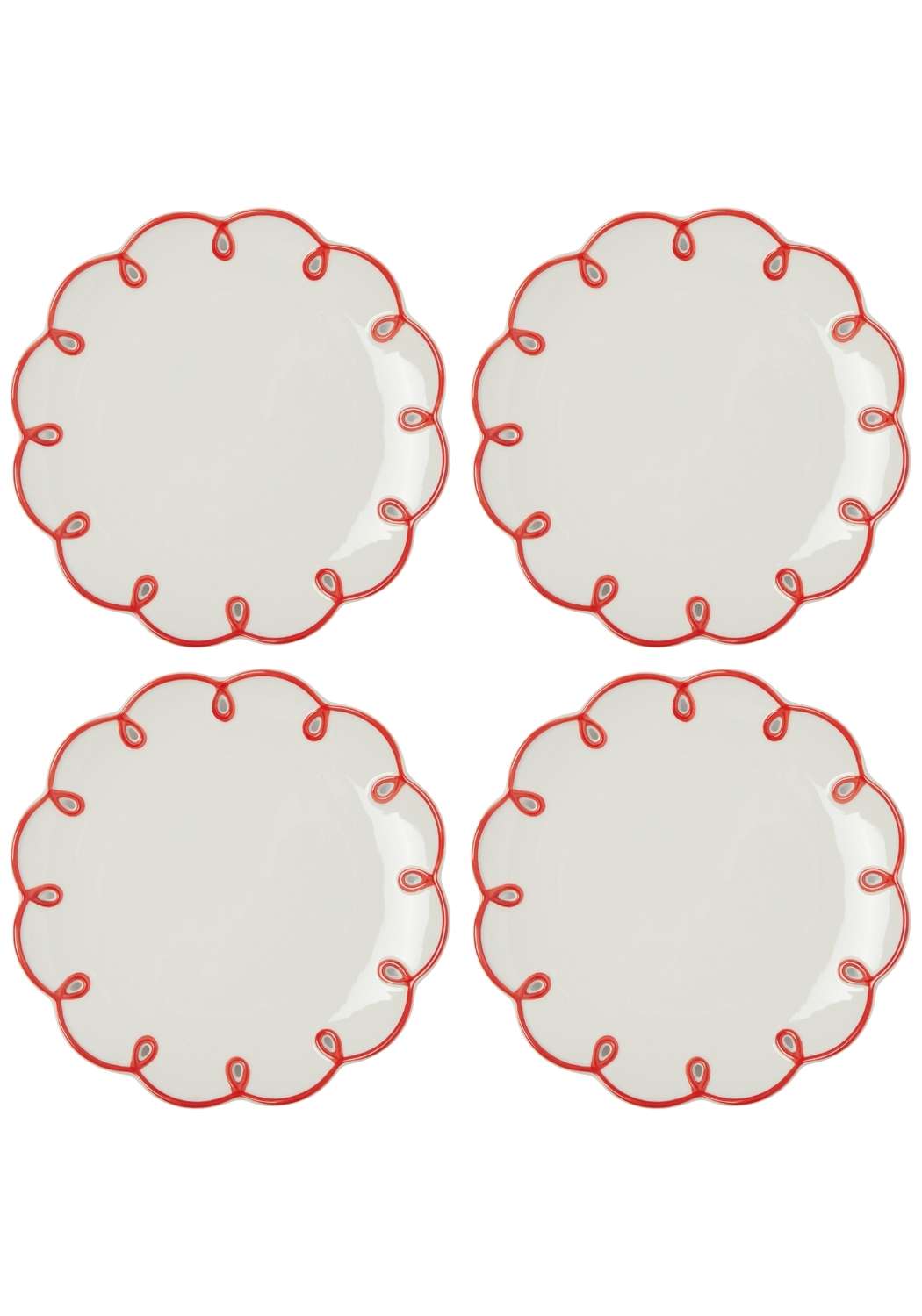 Casa Rosy Red Scalloped Dessert Plate (Set of 4)