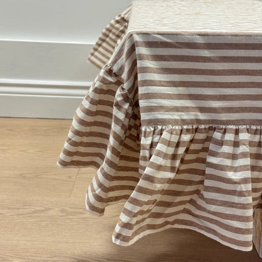 Ellenvale Interiors 100% Cotton Brown Stripe Ruffle Tablecloth
