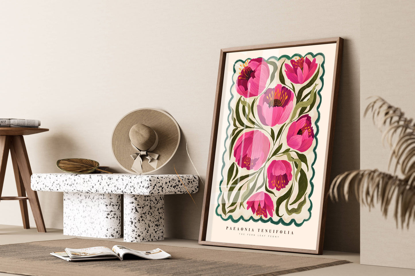 Kate Fox Peony Flower Market Hand Drawn Art Print in A3