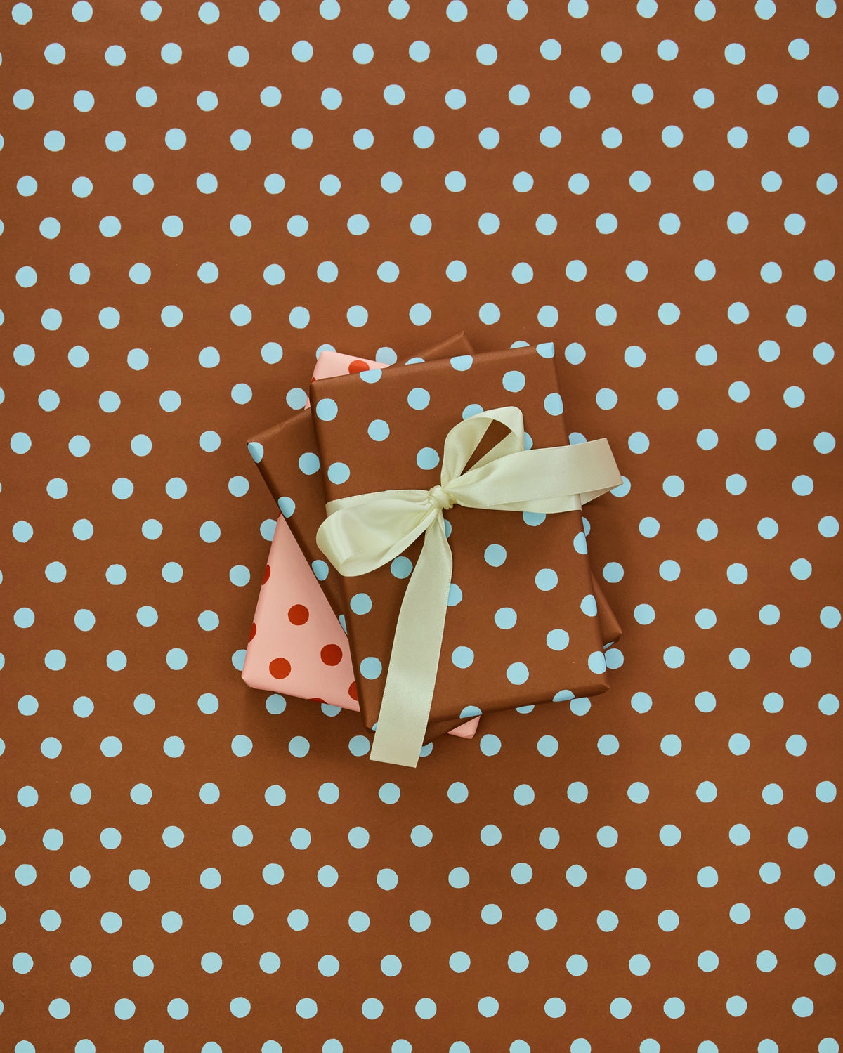 Heather Evelyn Polka Dot Brown & Blue Gift Wrap