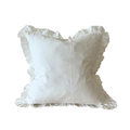 White pillow with ruffled edges on a white background