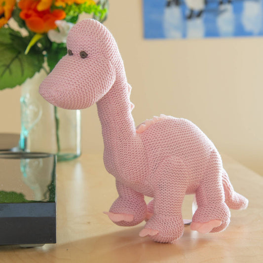 Best Years Knitted Organic Cotton Pink Diplodocus Dinosaur Baby Rattle