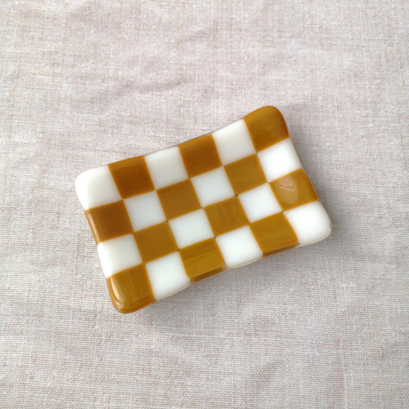 David Perry Chequered White/Colour Small Glass Trinket Dish