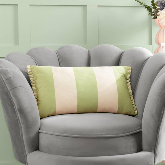 Fern Araya Striped Velvet Cushion Green & Pink