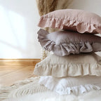 LIAN Stone-Washed Linen Ruffle Cushion in Berry Pink