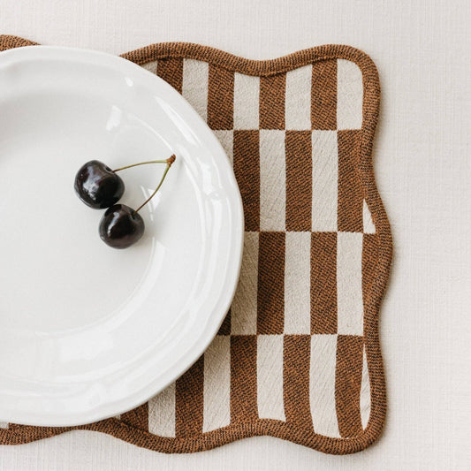 TBCo Cotton Placemats Set of 2 in Camel Checkerboard