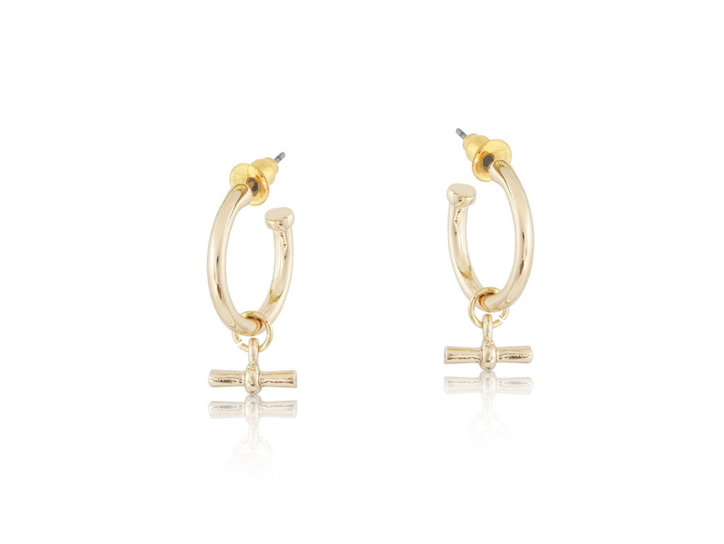 Big Metal London Octavia T-Bar Tiny Hoop Earrings in Silver or Gold Plated