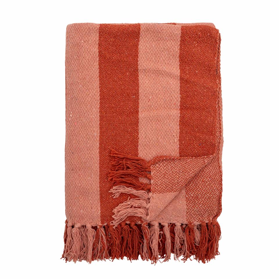 Bloomingville Frello Striped Recycled Cotton Throw Blanket in Pink and Red