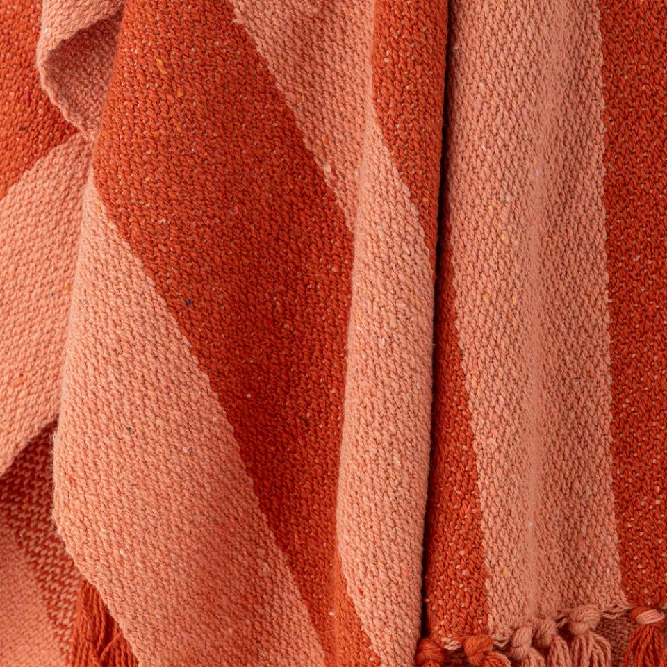 Bloomingville Frello Striped Recycled Cotton Throw Blanket in Pink and Red