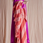 Bloomingville Frello Striped Recycled Cotton Throw Blanket in Pink and Red