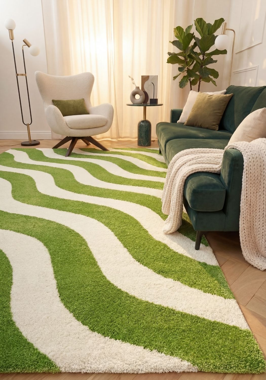 The Rugs Joli Green and White Waves Rug