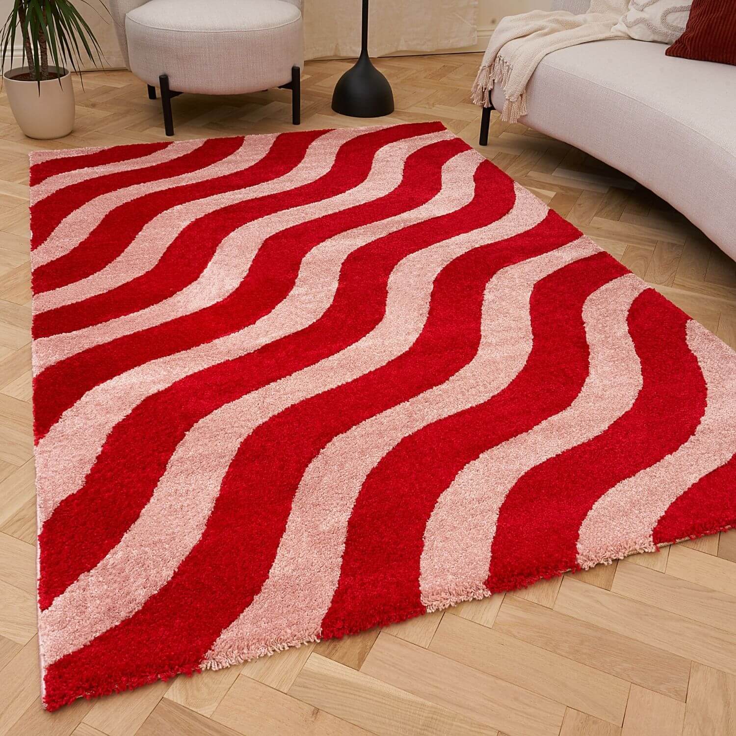The Rugs Joli Red and Pink Waves Rug