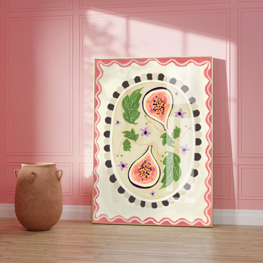 Decorative wall art with floral design on a pink wall with a vase.
