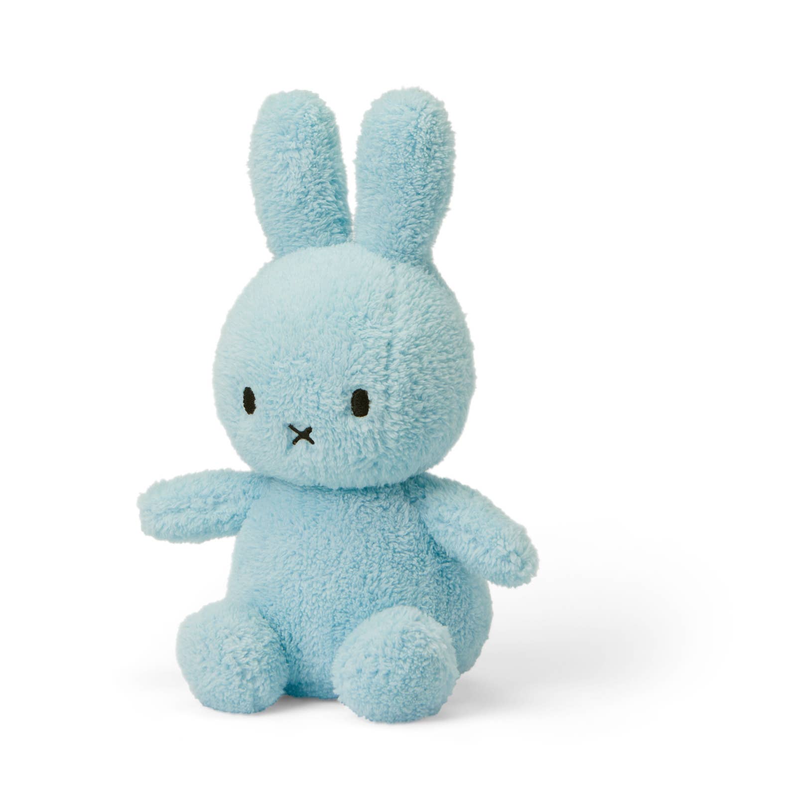 Blue plush bunny toy on a white background