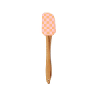 Checkered spatula with wooden handle on a white background